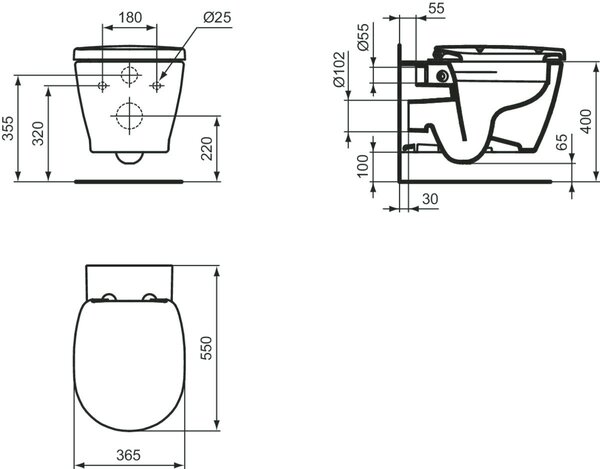 Ideal Standard CONNECT závěsná WC souprava 360 x 540 x 340 mm bílá