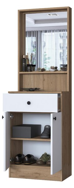 Předsíňová stěna Pixie 6 (ořech + bílá) (se zrcadlem)