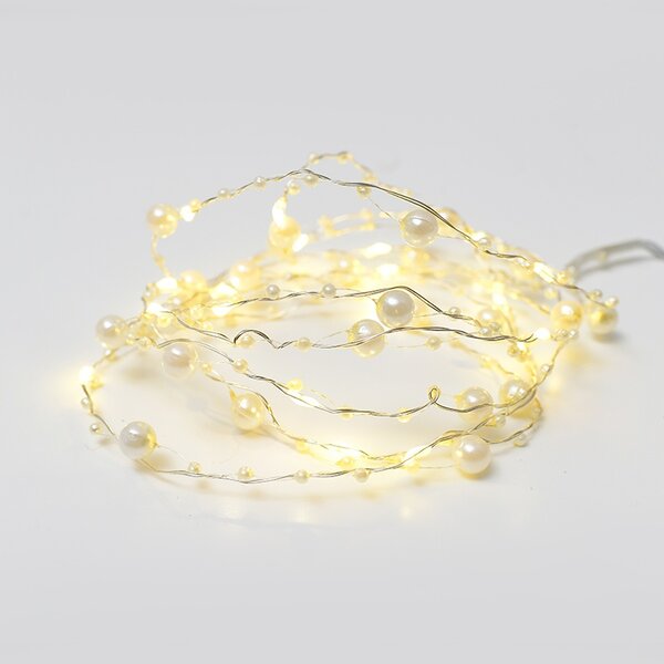 ACA DECOR LED dekorační girlanda - Perly, teplá bílá barva, 2xAA, 200 cm