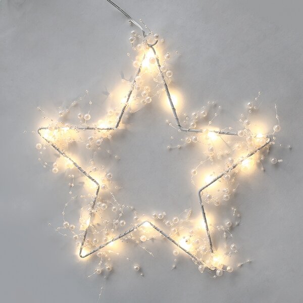 ACA DECOR LED Vánoční hvězda s perlami do okna 20 LED, teplá bílá barva, IP44