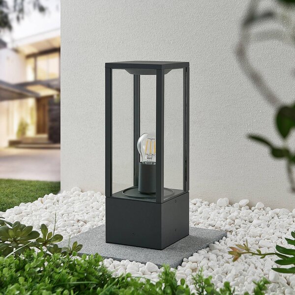 Lindby stojací lampa Peldar, antracitová/čirá, výška 40 cm, sklo, stmívatelný, Černá, Hliník, Moderní