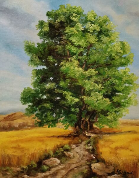 Ručně malovaný obraz od Eva Faldynová - "Strom, energie života", rozměr: 30 x 40 cm