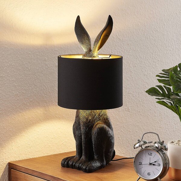 Lindby Stolní lampa Lorentina, 56 cm, králík, černá, textilní, Černá, Obývací pokoj / jídelna, Textil / tkanina / hedvábí, Design