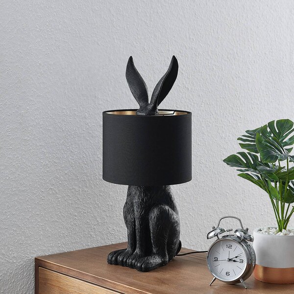 Lindby Stolní lampa Lorentina, 56 cm, králík, černá, textilní, Černá, Obývací pokoj / jídelna, Textil / tkanina / hedvábí, Design