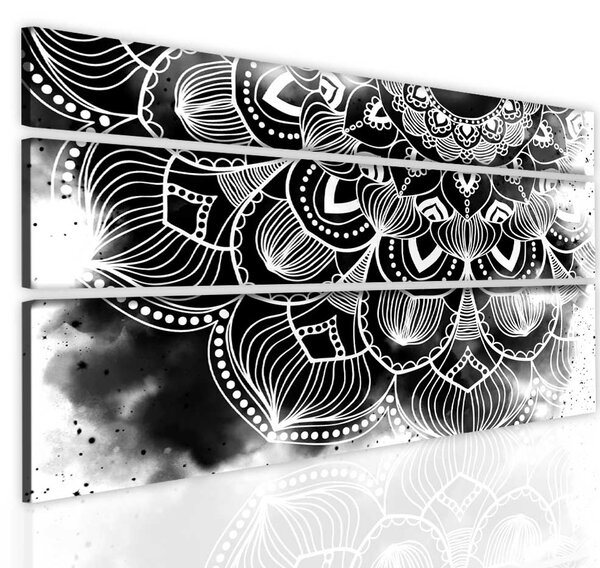 Třídílný obraz mandala černobílá Velikost (šířka x výška): 150x90 cm