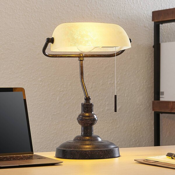 Lindby Stolní lampa Profina, 39 cm, rezavě hnědá, ocel, Hnědá / rez, Pracovna / kancelář, kov, Starožitný