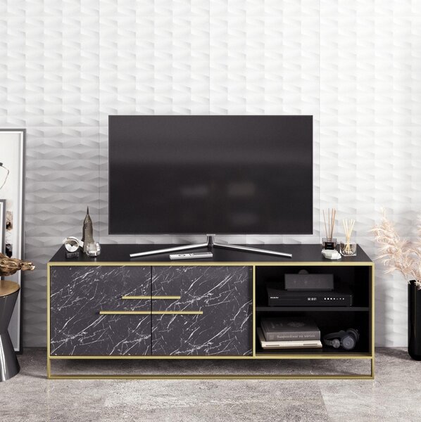 TV stolek/skříňka Poppy (zlatá + černá). Akce -24%