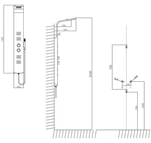 Sapho Sapho, PRESTIGE sprchový panel s termostatem. baterií 200x1400 mm, nerez, WN337