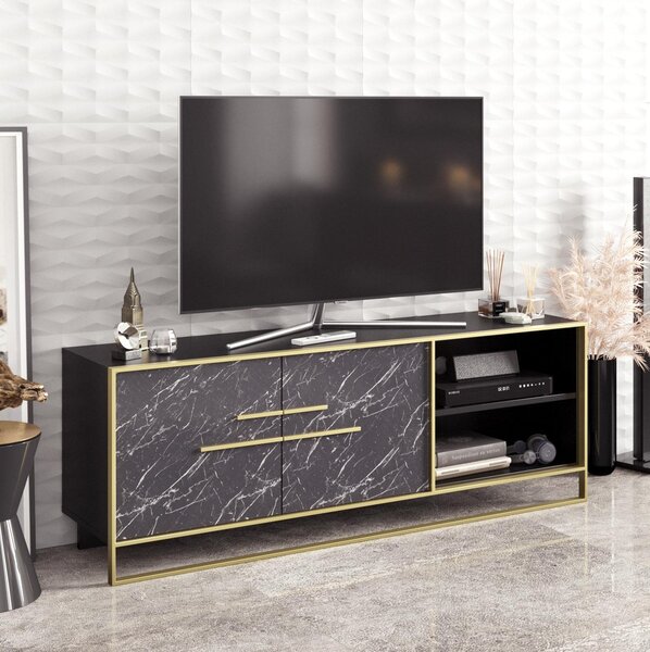 TV stolek/skříňka Poppy (zlatá + černá). Akce -24%