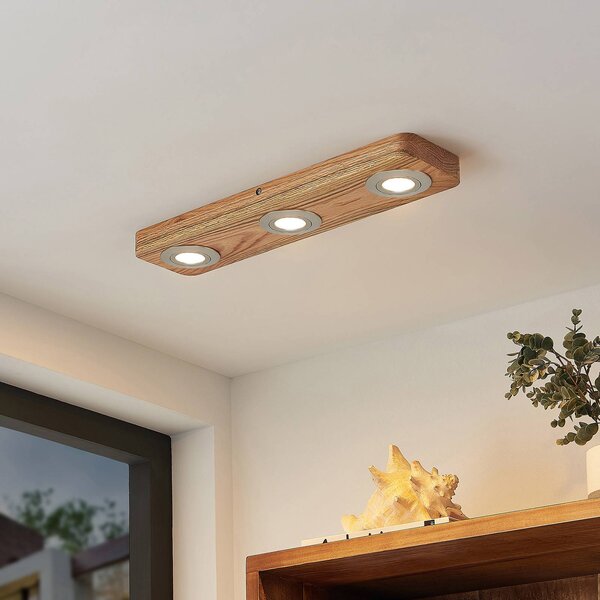 Lindby LED stropní svítidlo Mikari, 48 cm, dřevo, otočné, Světlé dřevo, Obývací pokoj / jídelna, Dřevo, Moderní