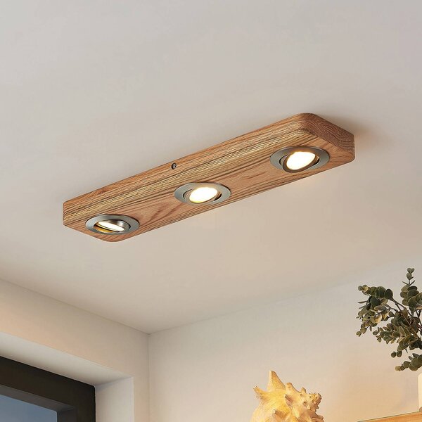 Lindby LED stropní svítidlo Mikari, 48 cm, dřevo, otočné, Světlé dřevo, Obývací pokoj / jídelna, Dřevo, Moderní