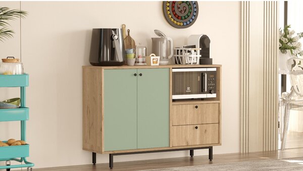 Komoda Rebutia 2 (dub + zelená)