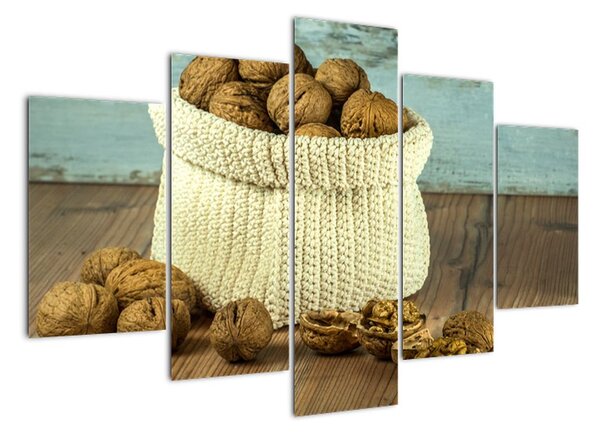 Obraz - ořechy v pleteném koši (150x105cm)