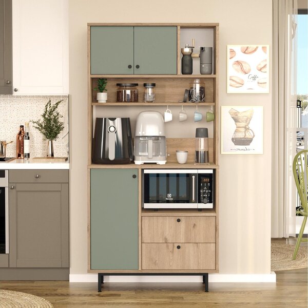 Policová skříň Rebutia 4 (dub + zelená). Akce -25%