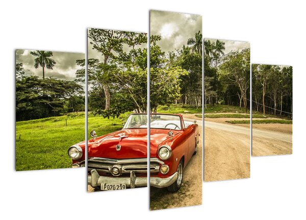 Obraz veterána - červené auto (150x105cm)