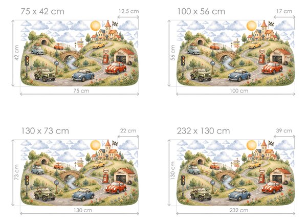 Kopečkov Autíčkov samolepky na zeď pro chlapce arch 75 x 42 cm