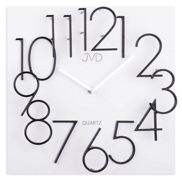 Hranaté desginové hodiny JVD HB24.3 s kovovými číslicemi (vystouplé číslice)