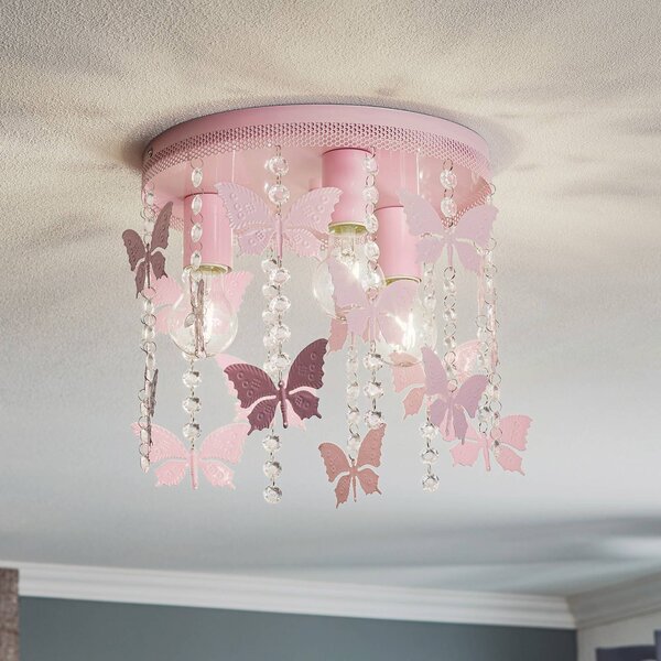 Eko-Light Stropní světlo Angelica v růžové barvě s motýly, stmívatelný, Fialová / růžová / barva růže, Dětský pokoj, kov, Young lifestyle