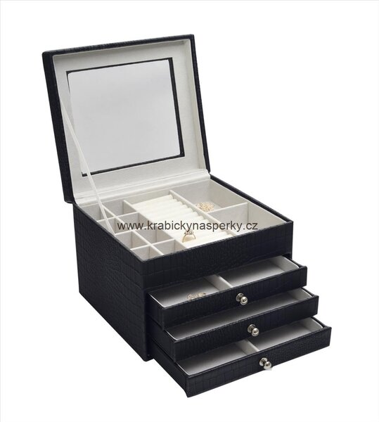 Klenoty Budín Luxusní velká černá šperkovnice SP-949/A25 (Klenoty Budín Luxusní velká černá šperkovnice SP-949/A25)