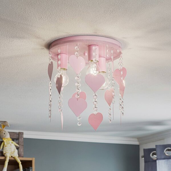 Eko-Light Stropní světlo Corazon v růžové barvě se srdíčky, stmívatelný, Fialová / růžová / barva růže, Dětský pokoj, kov, Young lifestyle