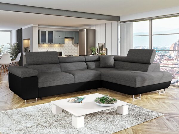 Rohová rozkládací pohovka Torezio, Potah: ekokůže Soft 011 (černá) + Lux 06, Strana: pravá 5903211075155