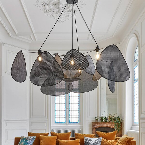 MARKET SET závěsné světlo Screen XXL, 90 cm, černé, ratan, stmívatelný, Černá, Obývací pokoj / jídelna, Dřevo, Design