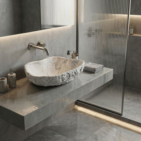 Rea Isla Marlo, umyvadlo na desku 490x370x140 mm, imitace kamene, REA-U3512