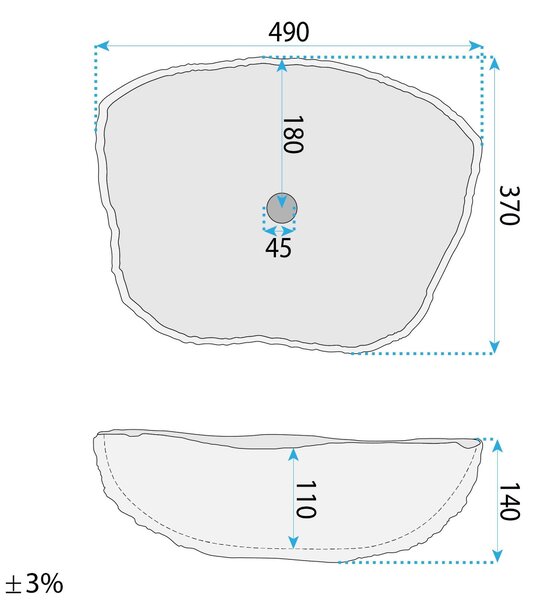 Rea Isla Venice, umyvadlo na desku 490x370x140 mm, imitace kamene-šedá, REA-U3513