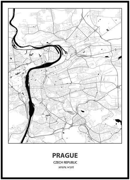 Plakát Mapa města (více variant měst) Rozměr plakátu: A4 (21 x 29,7 cm), Město: Prague