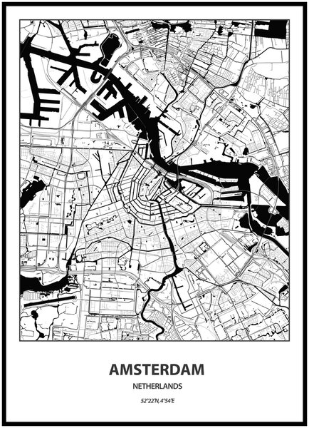 Plakát Mapa města (více variant měst) Rozměr plakátu: 40 x 50 cm, Město: Amsterdam