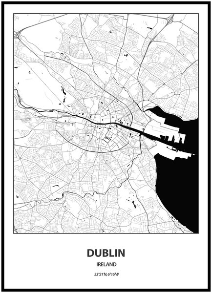Plakát Mapa města (více variant měst) Rozměr plakátu: 50 x 70 cm, Město: Dublin