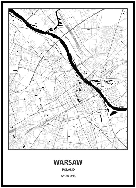 Plakát Mapa města (více variant měst) Rozměr plakátu: 40 x 50 cm, Město: Warsaw