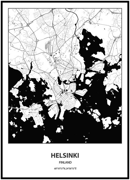 Plakát Mapa města (více variant měst) Rozměr plakátu: 30 x 40 cm, Město: Helsinki