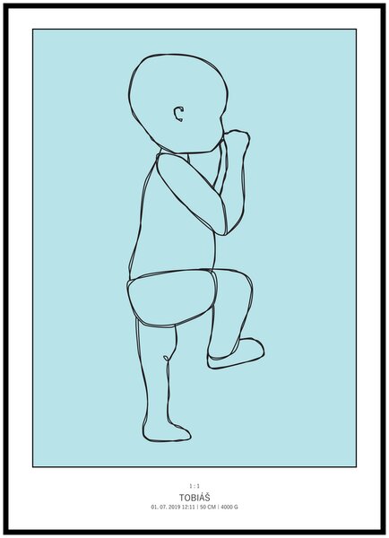 Plakát Vaše miminko v životní velikosti 50 x 70 cm Barva pozadí: Modrá, Ležící na: Levé straně, Počet vyobrazených miminek: Jedno miminko, Varianta: Dvojitým tahem