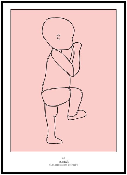 Plakát Vaše miminko v životní velikosti 50 x 70 cm Barva pozadí: Růžová, Ležící na: Levé straně, Počet vyobrazených miminek: Jedno miminko, Varianta: Dvojitým tahem