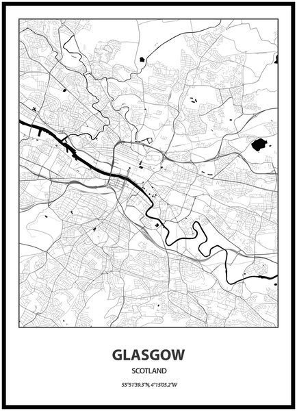 Plakát Mapa města (více variant měst) Rozměr plakátu: 30 x 40 cm, Město: Glasgow