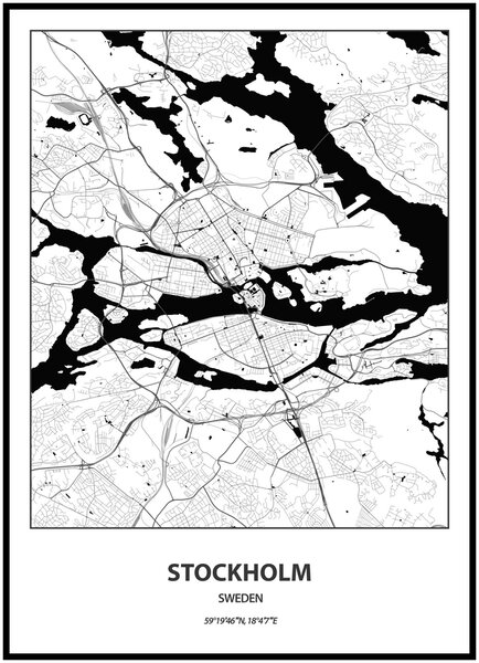 Plakát Mapa města (více variant měst) Rozměr plakátu: 40 x 50 cm, Město: Stockholm