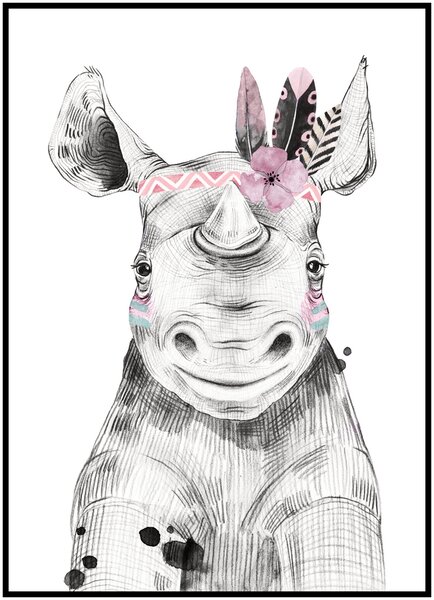 Plakát Nosorožec Rozměr plakátu: 40 x 50 cm, Varianta nosorožce: Nosorožec indián