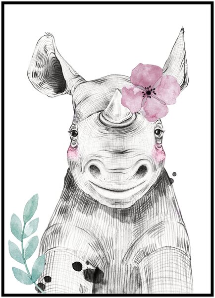 Plakát Nosorožec Rozměr plakátu: A4 (21 x 29,7 cm), Varianta nosorožce: Nosorožec s kytičkou