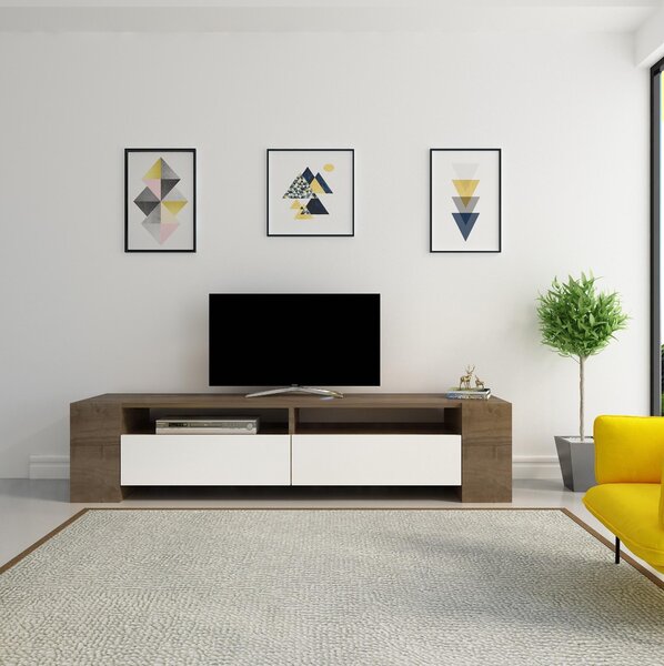 TV stolek/skříňka Sisuko (ořech + bílá). Akce -25%