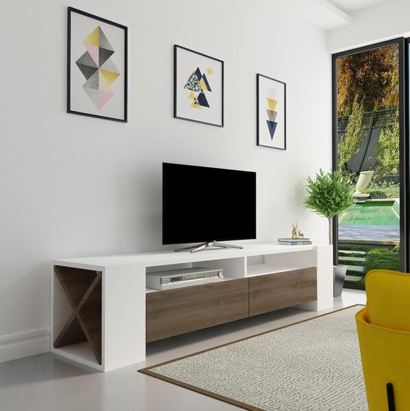 TV stolek/skříňka Sisuko (ořech + bílá). Akce -25%