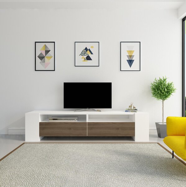 TV stolek/skříňka Sisuko (ořech + bílá). Akce -25%