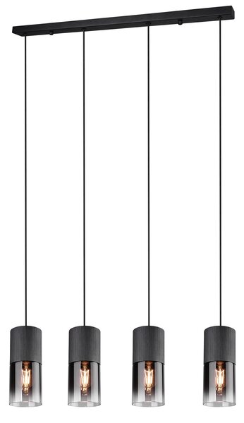 Trio Leuchten 310600432 ROBIN - Závěsné kuchyňské svítidlo s černými kouřovými skly 4 x E27, 80cm šířka (Moderní závěsný čtyřramenný lustr vhodný nad jídelní stůl)
