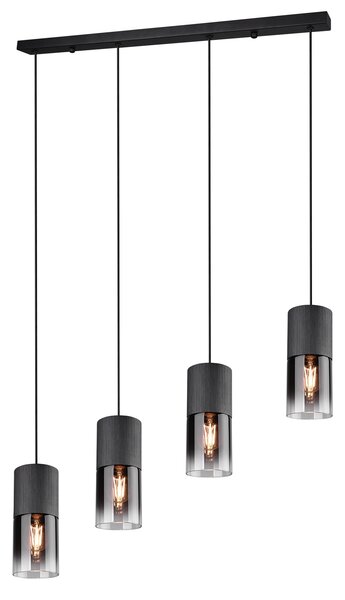 Trio Leuchten 310600432 ROBIN - Závěsné kuchyňské svítidlo s černými kouřovými skly 4 x E27, 80cm šířka (Moderní závěsný čtyřramenný lustr vhodný nad jídelní stůl)