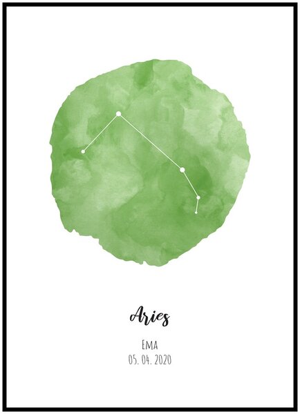 Plakát Znamení zvěrokruhu na míru Rozměr plakátu: 40 x 50 cm, Znamení zvěrokruhu: Beran, Barevné provedení: Zelená, Tvar podkladu: Kaňka