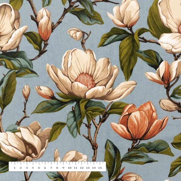 Biante Bavlněný povlak na polštář Sandra SA-545 Květy magnolie na šedomodrém 30 x 50 cm