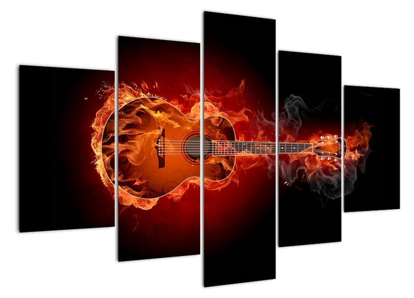 Obraz hořící kytara (150x105cm)