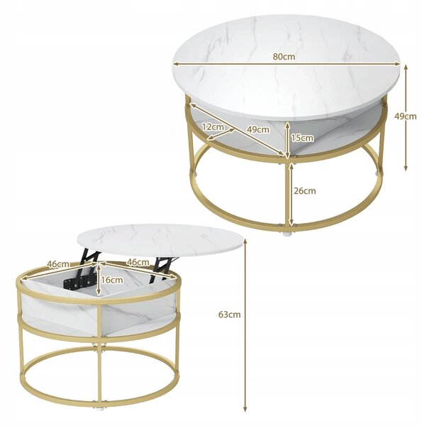 Stolek Costway kulatý 80 x 80 x 49 Cm bílý
