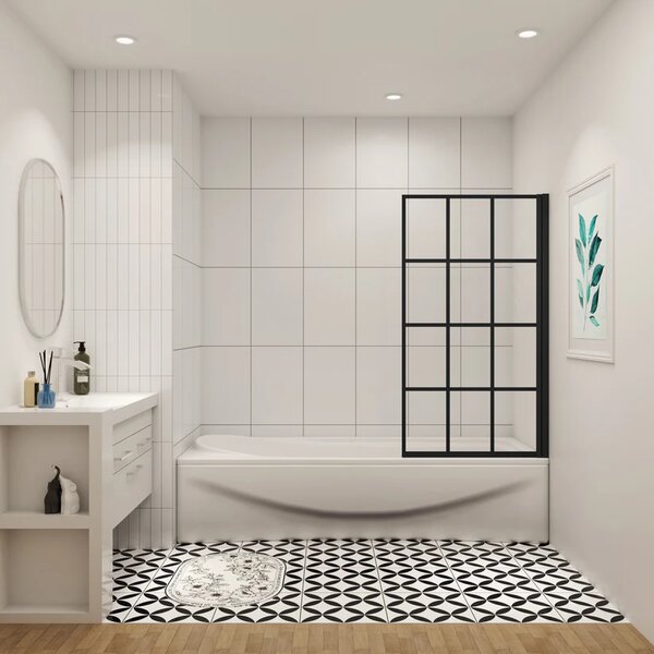 Vanová zástěna V1 BLACK GRID 80 × 140 cm – otočná, černý rám, L/P varianta