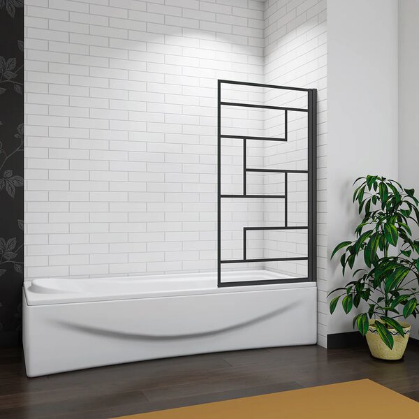 Vanová zástěna V1 BLACK PRINT 80 × 140 cm – otočná, černý rám, L/P varianta